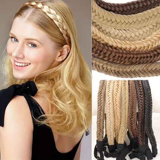 Synthetic Fishbone Braids Twist Elastic Headband With Adjustable Belt