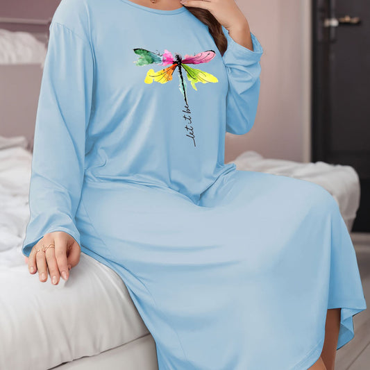 Dragonfly Print Long Sleeve Lounge Dress