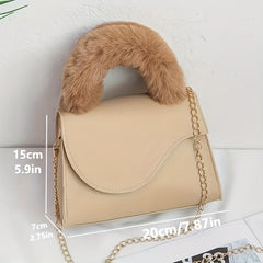 Plush Handle Chain Crossbody Bag Women's Square Shoulder Bag