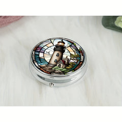 Lighthouse Round Pill Box 3 Compartment Mini Decorative Travel Pill Case