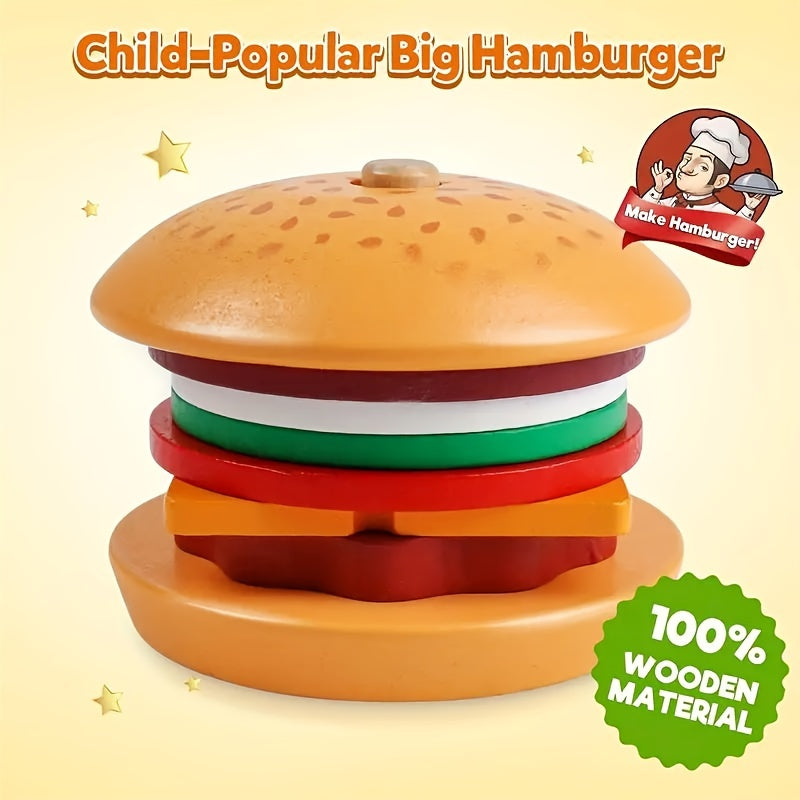 Colorful Wooden Burger Stacking Toy for Kids
