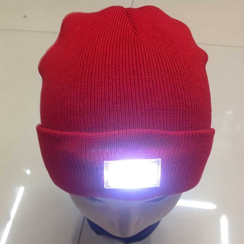 LED Light Beanie Hat Warm Solid Knitted Hat Unisex Outdoor Fishing Hiking
