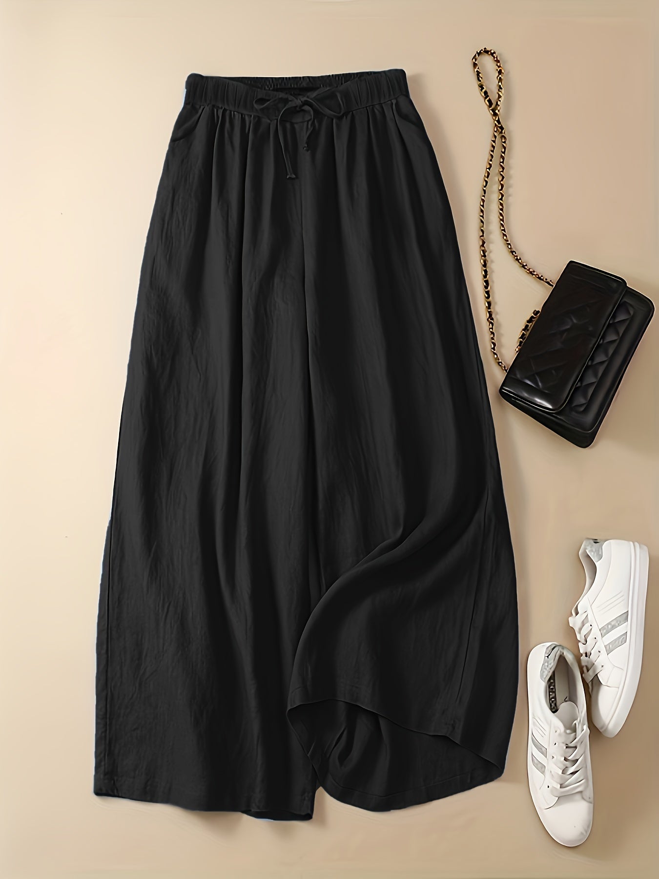 Women's Plus Solid High Waist Wide Leg Pants