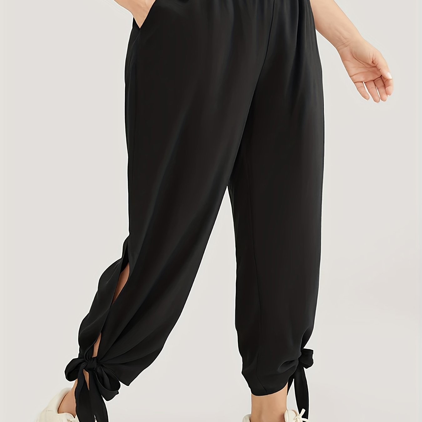 Plus Size Pants Women's Plus Solid High Rise Jogger Trousers With Pockets