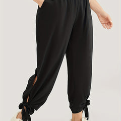 Plus Size Pants Women's Plus Solid High Rise Jogger Trousers With Pockets