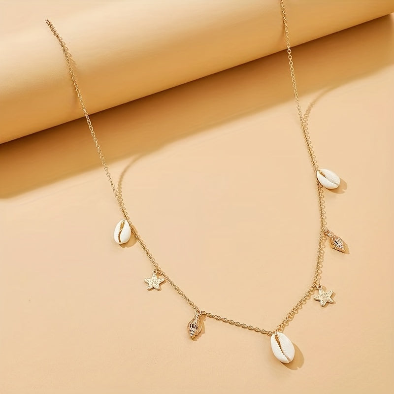 Metal Waist Chain with Shell Conch Starfish Tassel Pendant