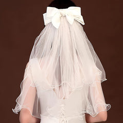 Bridal Veil with Satin Ribbon and Hair Clip for Wedding Accessory