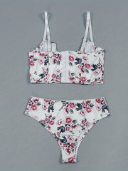 Floral Lace Lingerie Set Push Up Bra & Thong Panties