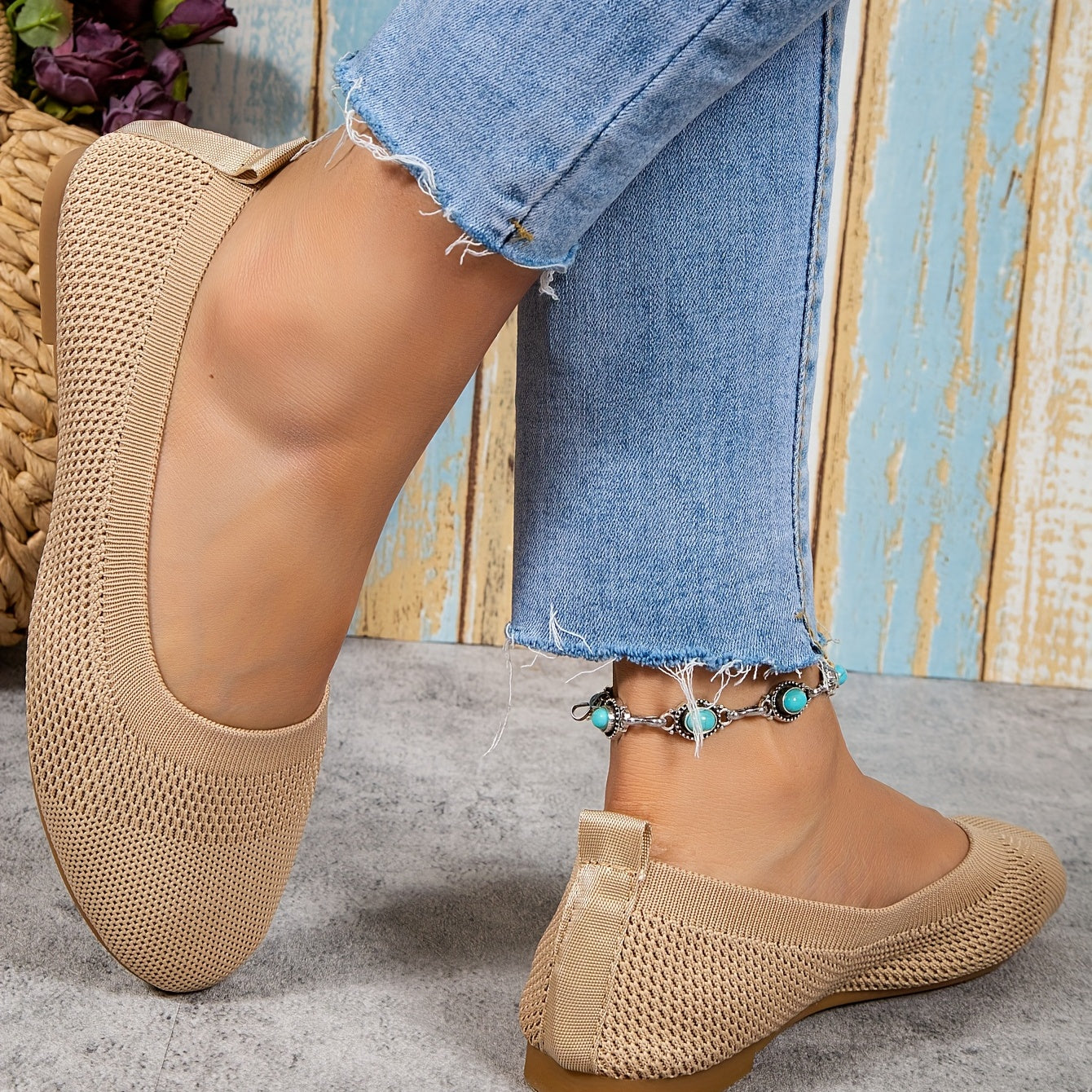 Women's Knitted Flat Shoes Soft Sole Slip On Casual Walking Flats