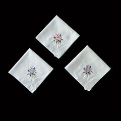 3PCS 60S Embroidered Handkerchief Lace Butterfly Wedding Hankies