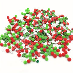 100pcs Christmas Pom Poms Wood Xmas Tree Buttons Jingle Bells DIY