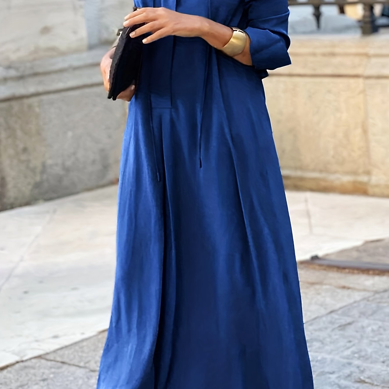  Solid Long Sleeve Maxi Dress