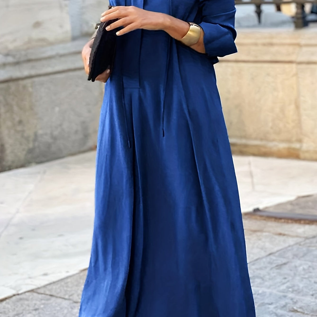  Solid Long Sleeve Maxi Dress