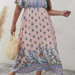  Boho Dress Women's Plus Colorblock Floral Print Maxi