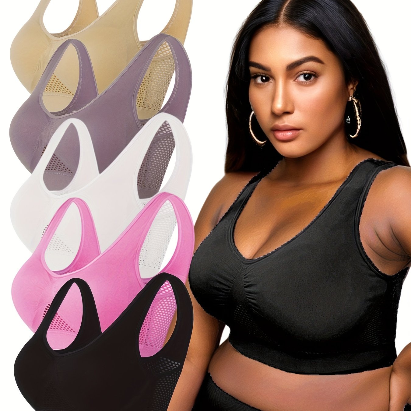 5 Pack Plus Size Casual Bras Set Solid Seamless Wireless Supporting