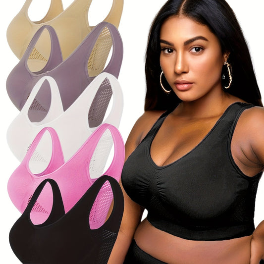 5 Pack Plus Size Casual Bras Set Solid Seamless Wireless Supporting