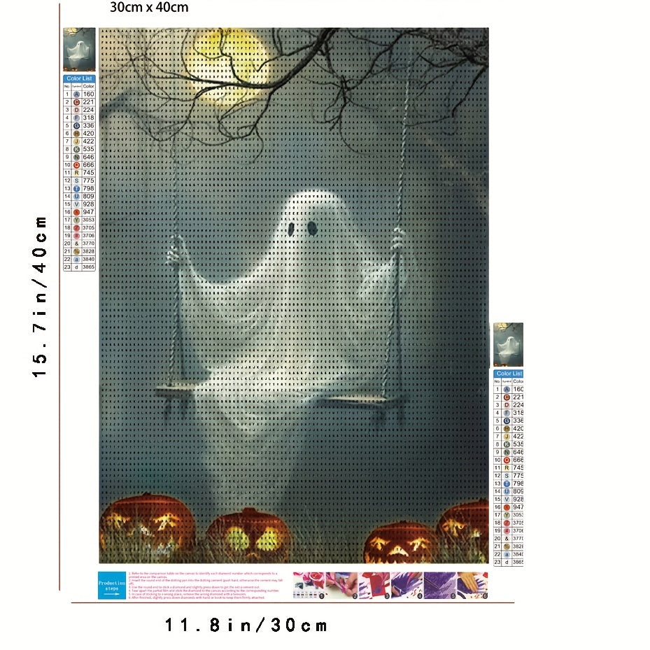 5D DIY Diamond Painting Kit Ghost On The Swing Spooky Little Ghost Face