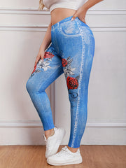  Denim & Rose Print High Stretch Skinny Leggings