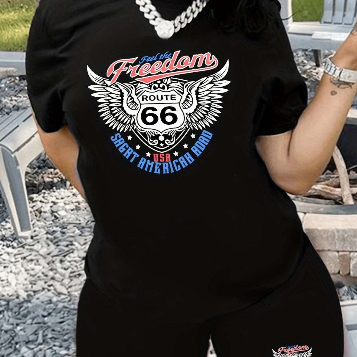 Letter Print Matching Two piece Set Casual Short Sleeve T shirt & Biker Shorts