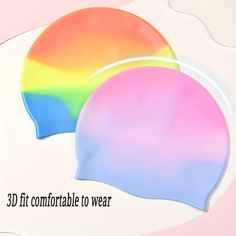 Gradual Change Swimming Cap Ear Protection Durable Waterproof Elastic Cap