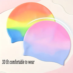 Gradual Change Swimming Cap Ear Protection Durable Waterproof Elastic Cap