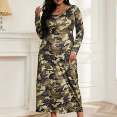  Sexy Camo Print Long Sleeve Maxi Dress