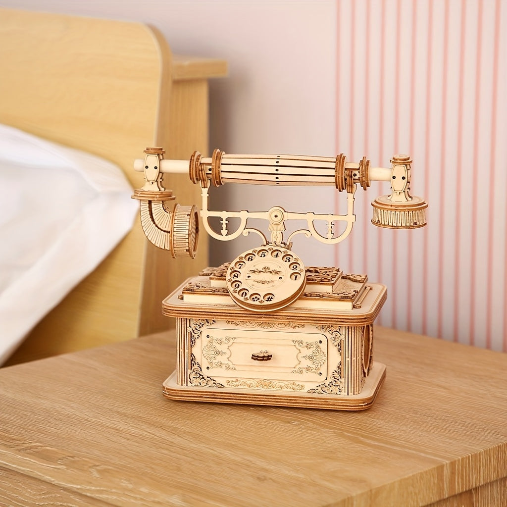 Vintage Rotary Phone 3D Wooden Puzzle DIY Craft Kit Retro Desk Model Gift