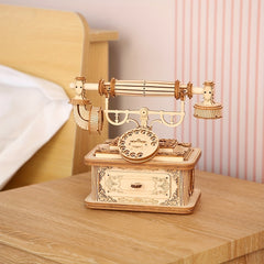 Vintage Rotary Phone 3D Wooden Puzzle DIY Craft Kit Retro Desk Model Gift
