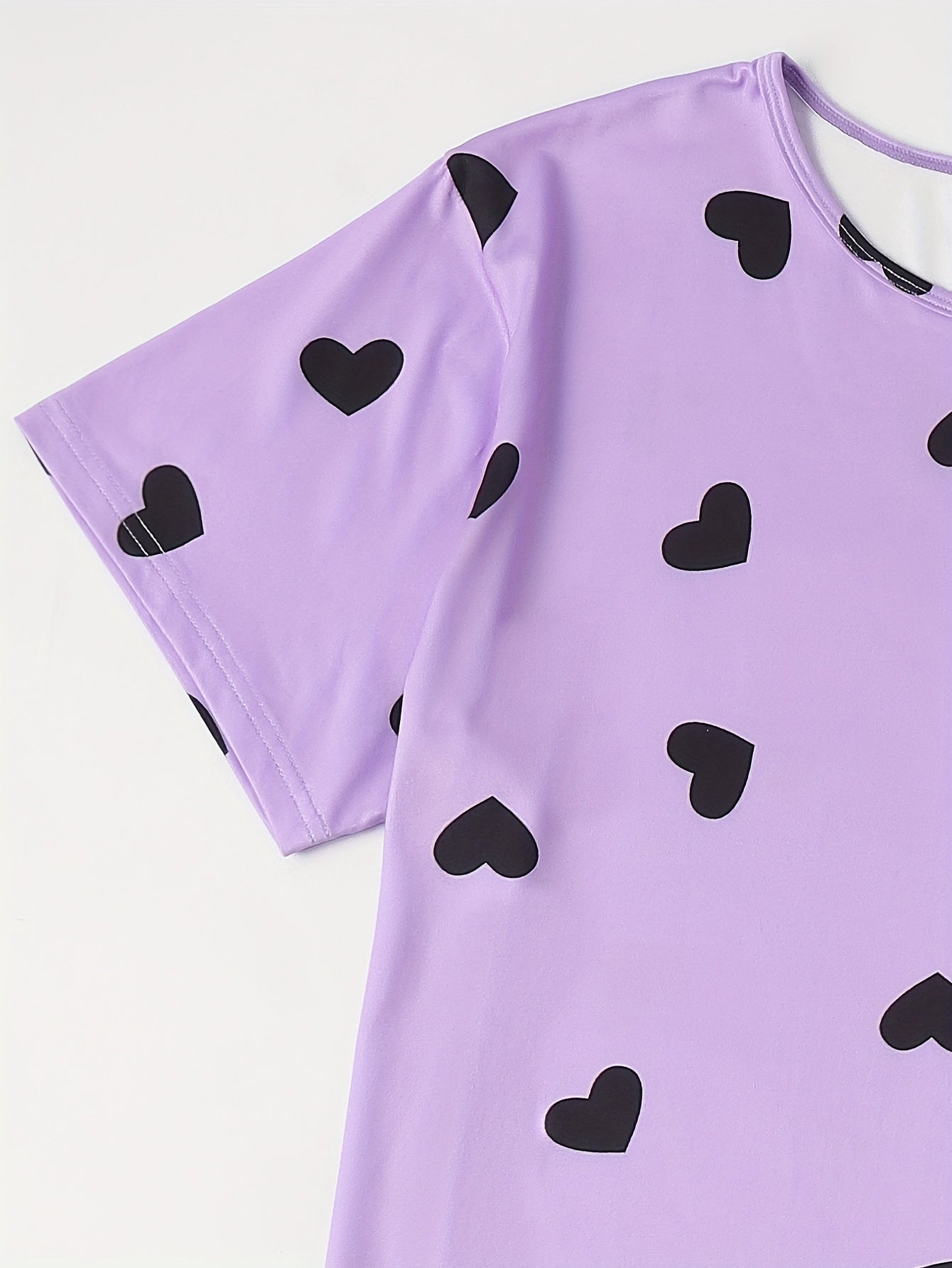  Heart Print Tee & Shorts & Pants Set