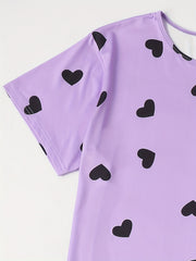  Heart Print Tee & Shorts & Pants Set