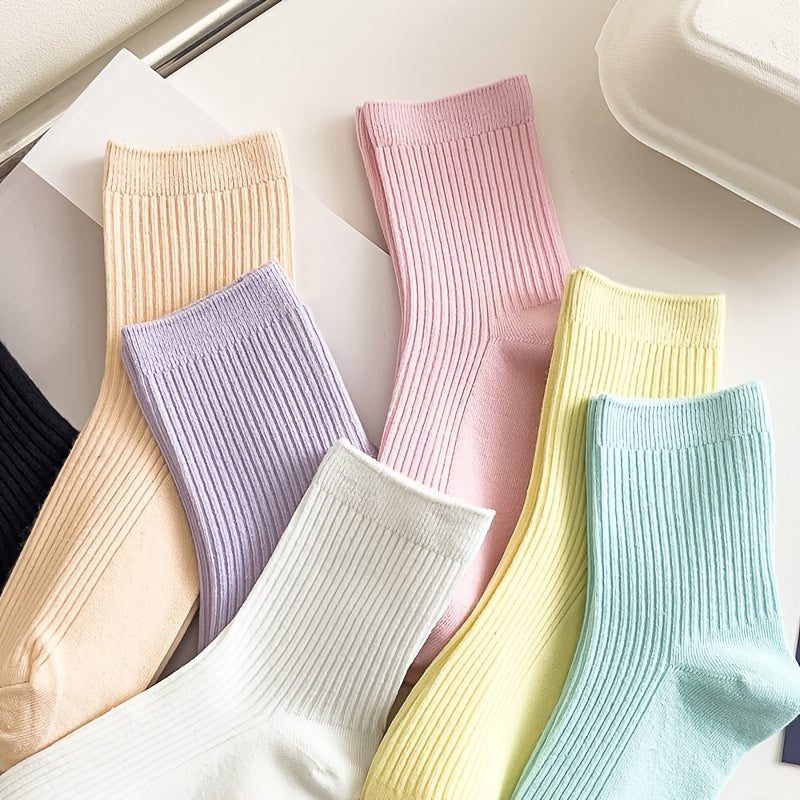7 Pairs Solid Socks Comfy & Breathable Women's Stockings