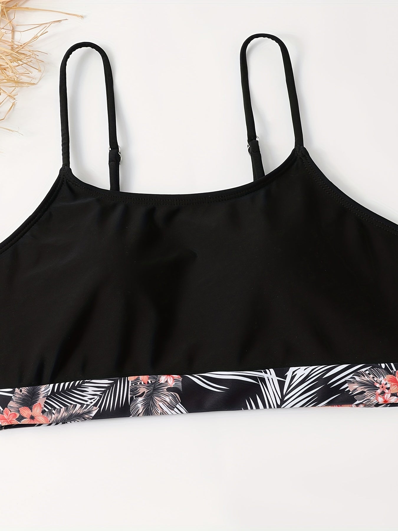 Tropical Print 3 Piece Set Swimsuits Floral Plants Cover Up Top Bottom