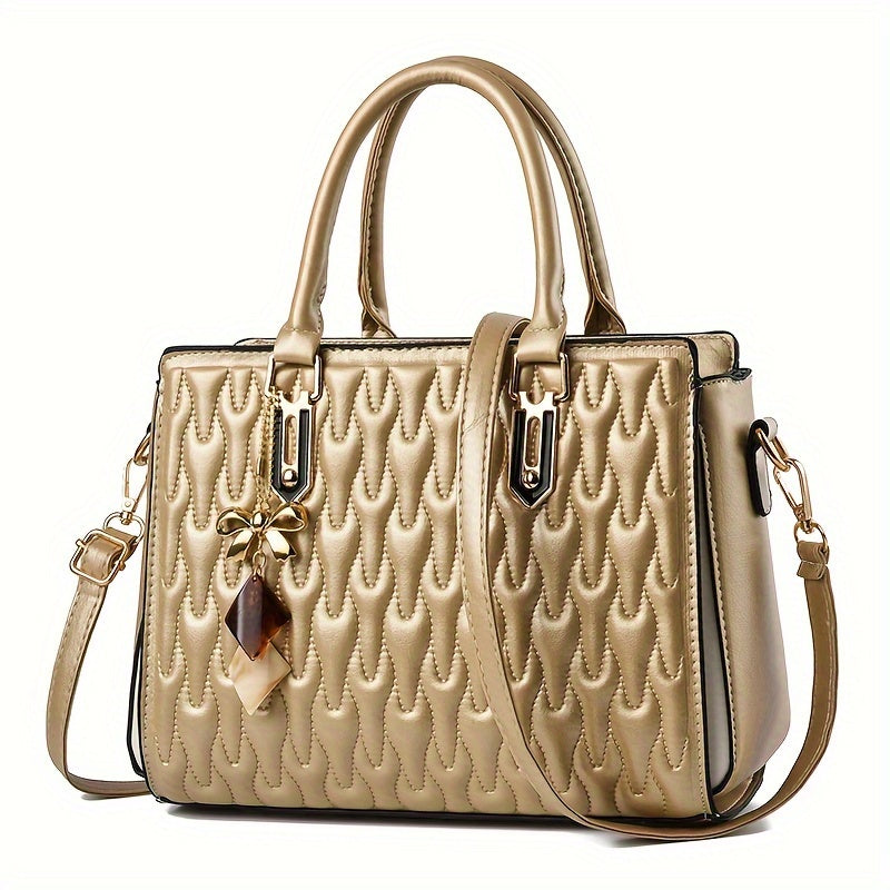 Large Capacity Womens Handbag Ruched & Embossed PU Leather Purse