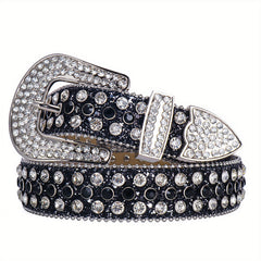 Men's Sparkle Rhinestone Belt Western Cowboy Crystal Studded PU Leather Belt