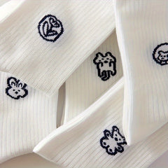 5 Pairs Cartoon Ribbed Socks Soft Mid Tube Women's Stockings