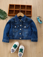 Girls' Denim Jacket Button Collar Pocket