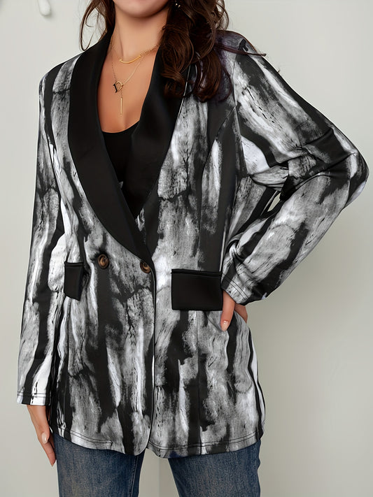  Stripe Print Button Up Long Sleeve Blazer