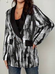  Stripe Print Button Up Long Sleeve Blazer