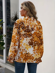  Casual Blouse Lantern Sleeve Turn Down Collar Blouse
