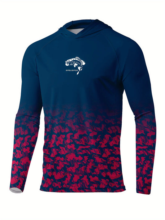 Men's Block Pattern Hoodie Fishing Shirt Sun Protection Quick Dry
