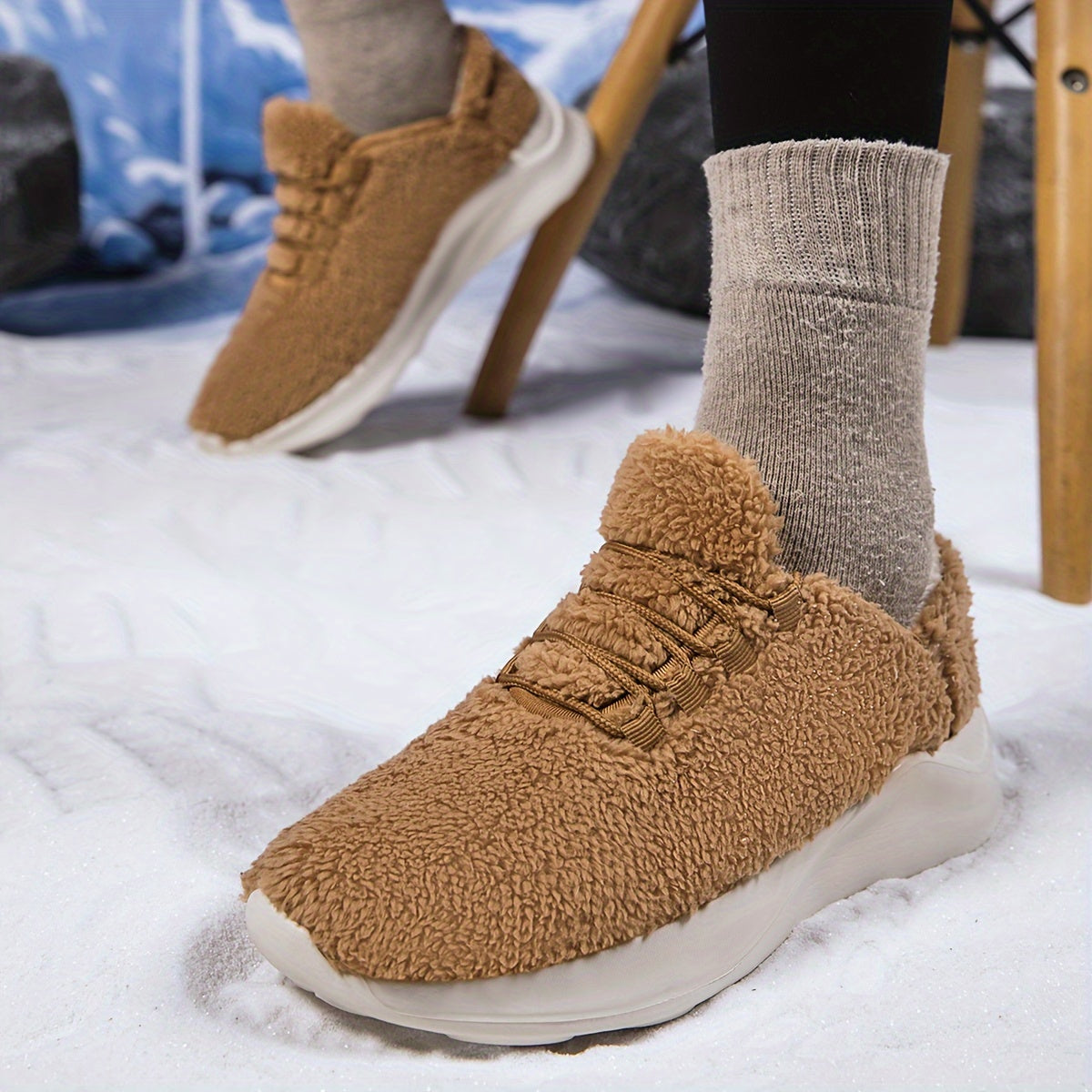 Plush Lined Fuzzy Soft Running Shoes Lightweight Fall Winter Non Slip Sneakers