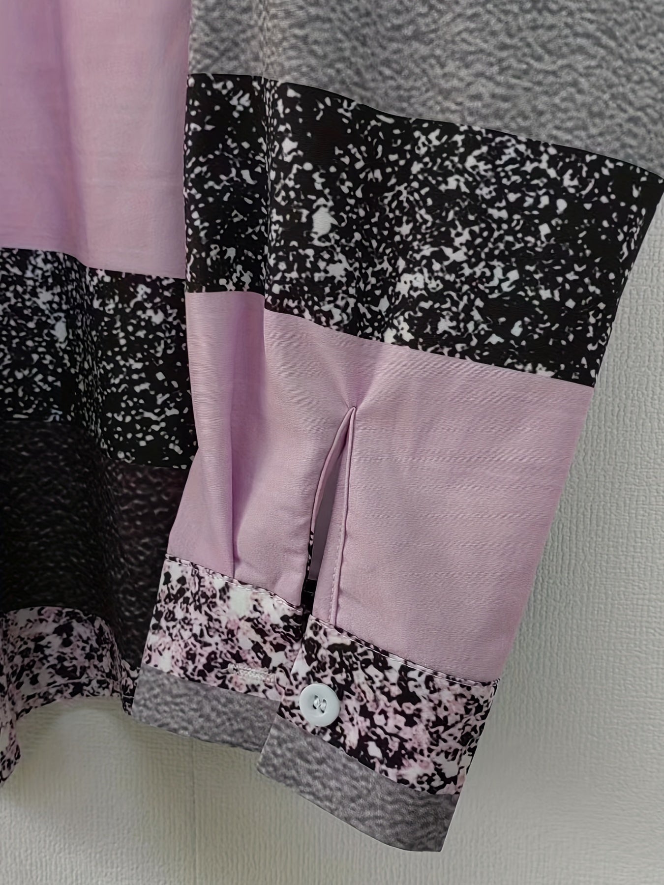  Colorblock Button Up Long Sleeve Blouse