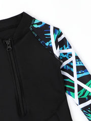 Geometric One-piece Swimsuit Boys Long Sleeve Surfing Suit Kids Swimwear