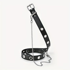 Men's Automatic Buckle Belt With Chain PU Leather Belt Punk Waist Strap