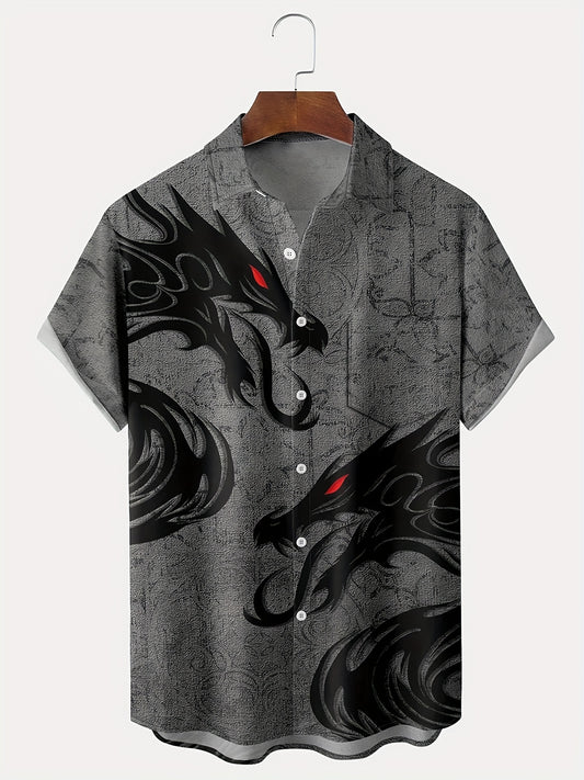 Dragon Print Men's Casual Short Sleeve Shirt for Summer