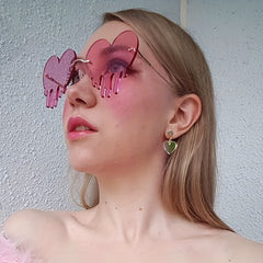 Rimless Heart Tears Sunglasses Y2K Metal Eye Glasses