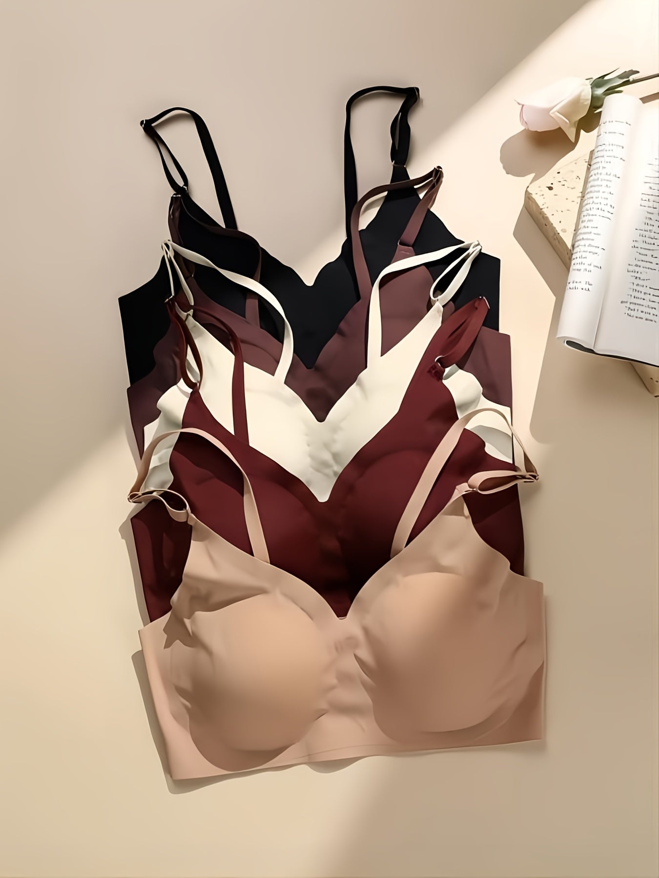 5 Pcs Seamless Wireless Bras Soft Comfy Solid Bra with Removable Pads