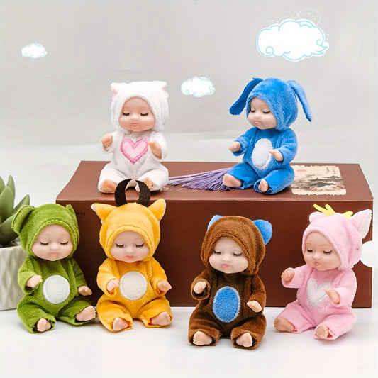 6 Pack Mini Newborn PVC Sleeping Dolls Assorted Colors Adjustable Joints