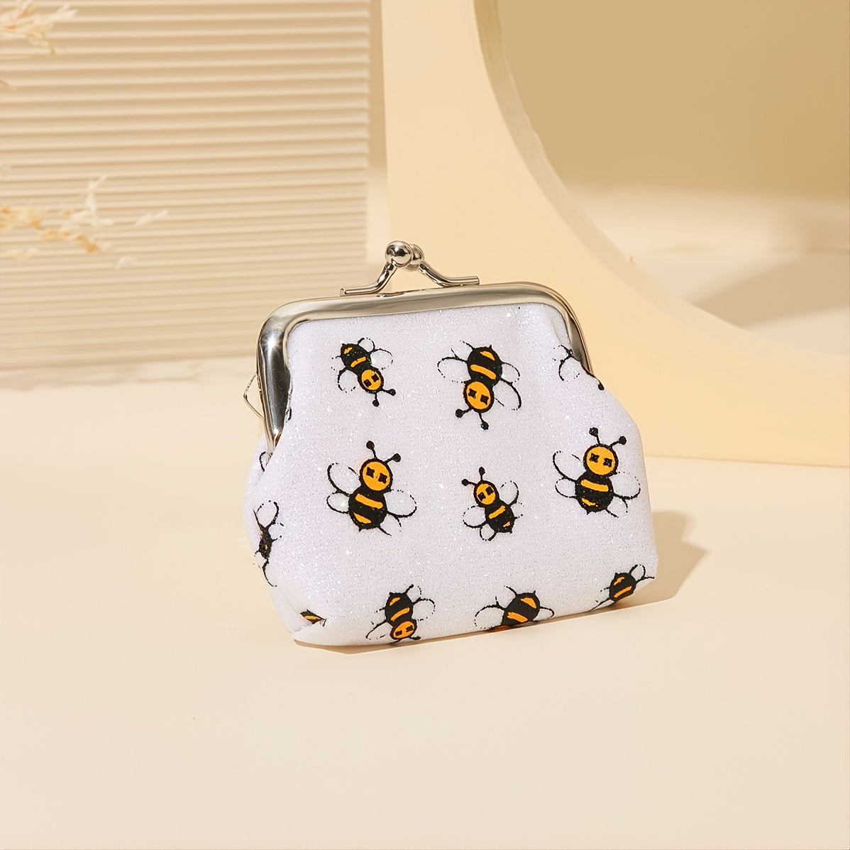 Bee Pattern Coin Purse, Kiss Lock Mini Wallet