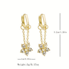 Rhinestone Flower Drop Earrings 18K Plated Hoop Huggie Ear Buckle Decor